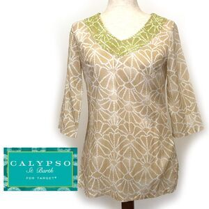 Calypso St. Barth XS Embroidered Cotton Tunic Top